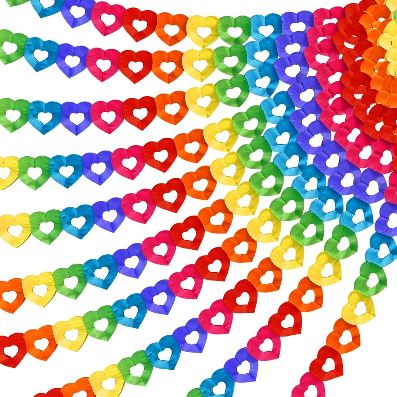 10 Pieces Colorful Rainbow Heart Banner - 100 Feet Colorful Rainbow Gay Pride Paper Garland - Heart Shape Hanging Decorations for Birthday Party Wedding Parades Celebration